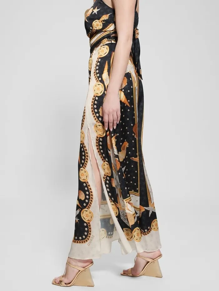 Dora Satin Maxi Skirt Black Shell Print Women Bottoms GUESS