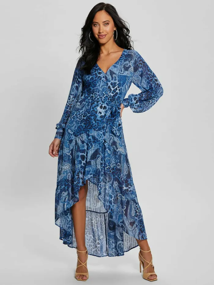 Dresses and Jumpsuits Eco Nuovo Bahia Wrap Maxi Dress Nordic Sea Kashmir 8211 GUESS Women Dresses and Jumpsuits Eco Nuovo Bahia Wrap Maxi Dress Nordic Sea Kashmir 8211 GUESS Women