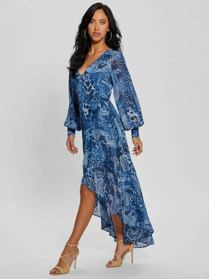 Dresses and Jumpsuits Eco Nuovo Bahia Wrap Maxi Dress Nordic Sea Kashmir 8211 GUESS Women Dresses and Jumpsuits Eco Nuovo Bahia Wrap Maxi Dress Nordic Sea Kashmir 8211 GUESS Women