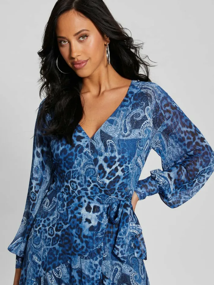 Dresses and Jumpsuits Eco Nuovo Bahia Wrap Maxi Dress Nordic Sea Kashmir 8211 GUESS Women Dresses and Jumpsuits Eco Nuovo Bahia Wrap Maxi Dress Nordic Sea Kashmir 8211 GUESS Women