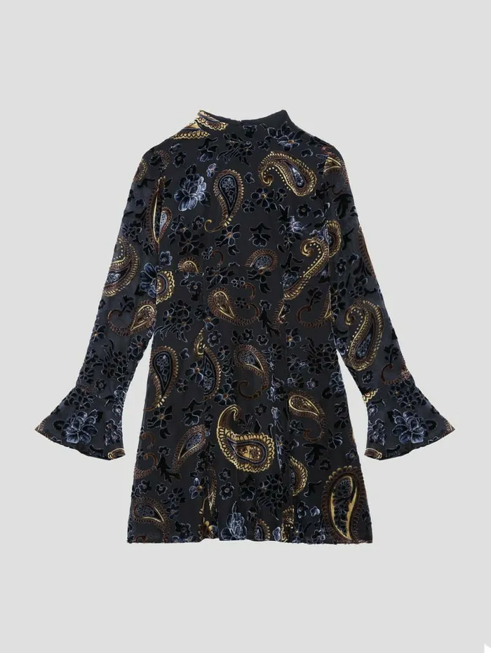 Dresses and Jumpsuits Marina Velvet Paisley Dress Jet Black Multi GUESS Women Dresses and Jumpsuits Marina Velvet Paisley Dress Jet Black Multi GUESS Women
