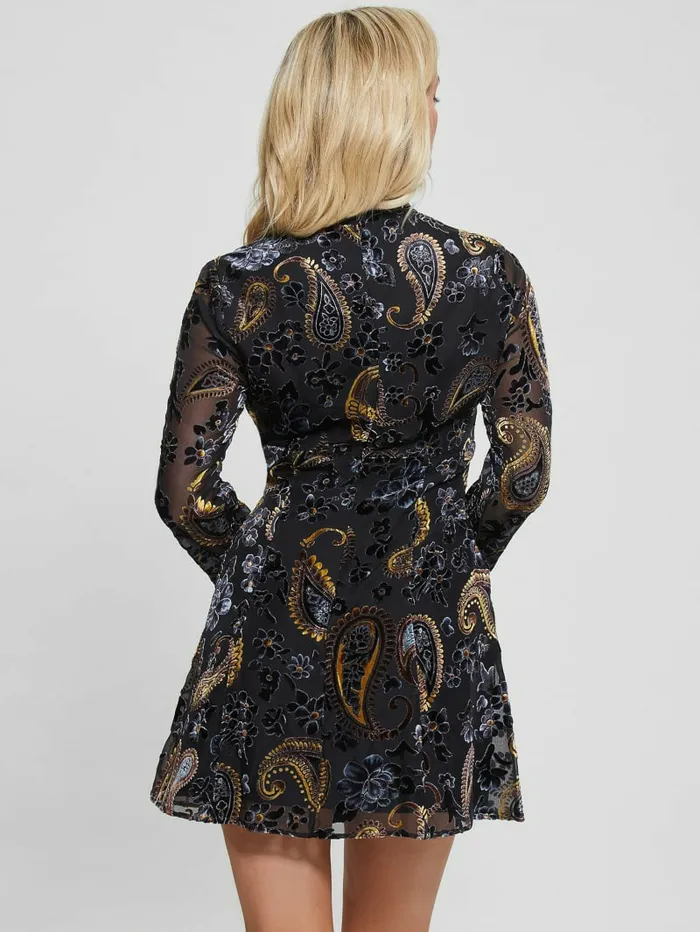 Dresses and Jumpsuits Marina Velvet Paisley Dress Jet Black Multi GUESS Women Dresses and Jumpsuits Marina Velvet Paisley Dress Jet Black Multi GUESS Women