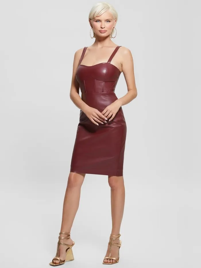 Dresses and Jumpsuits Women GUESS Reid FauxLeather Dress Mystic Wine Multi