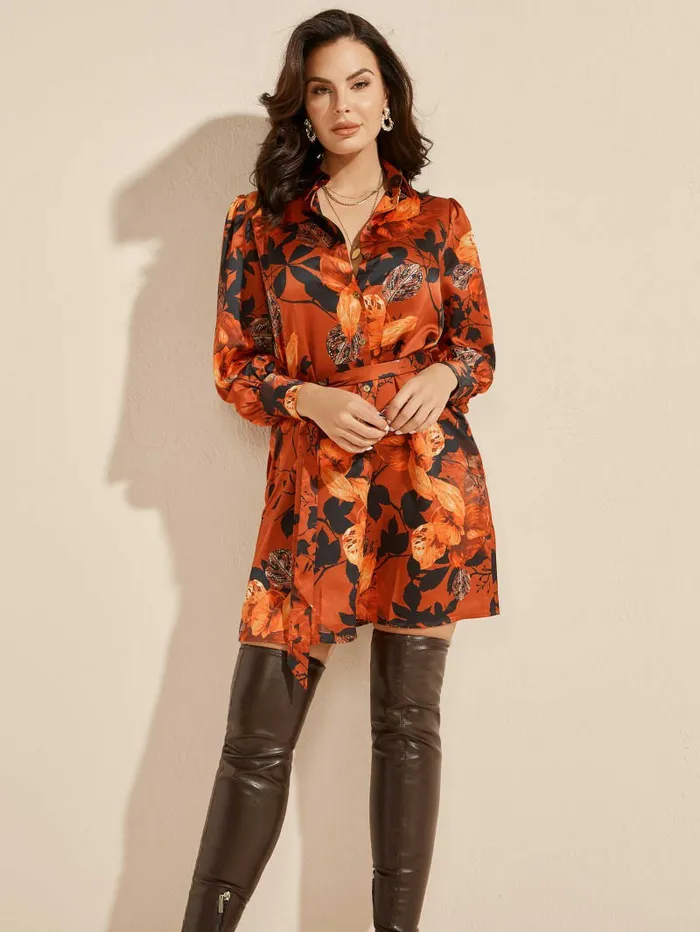Dresses and Jumpsuits Women Swoon Printed Shirt Dress Falling Leaves GUESS