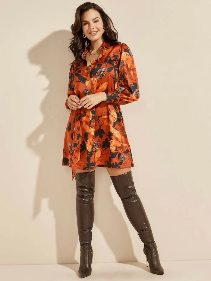 Dresses and Jumpsuits Women Swoon Printed Shirt Dress Falling Leaves GUESS Dresses and Jumpsuits Women Swoon Printed Shirt Dress Falling Leaves GUESS