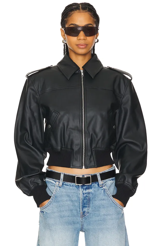Dylan Faux Leather Bomber Jacket Black Women Lovers and Friends Jackets and Coats