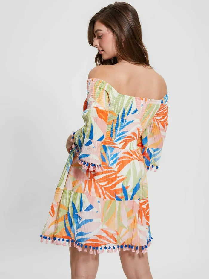 Eco Charlotte OfftheShoulder Sun Dress Havana Print Women Dresses and Jumpsuits GUESS
