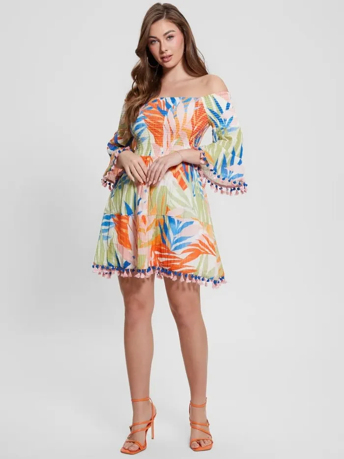 Eco Charlotte OfftheShoulder Sun Dress Havana Print Women Dresses and Jumpsuits GUESS