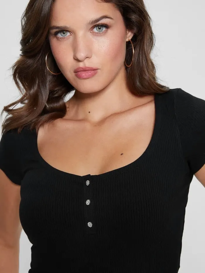 Eco Karlee Henley Tee Black Tops GUESS Women