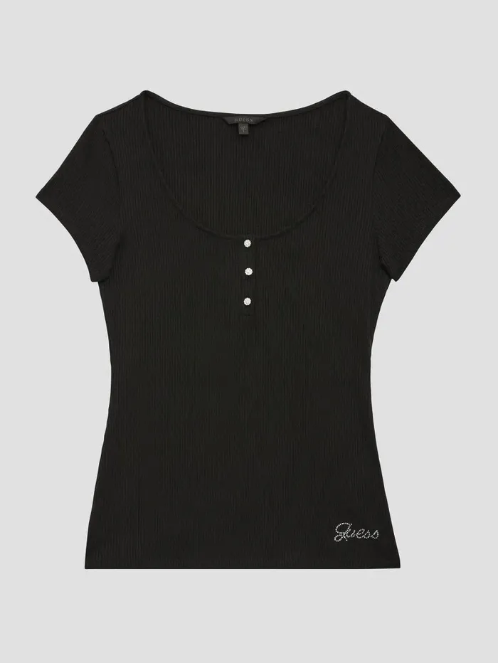 Eco Karlee Henley Tee Black Tops GUESS Women Eco Karlee Henley Tee Black Tops GUESS Women