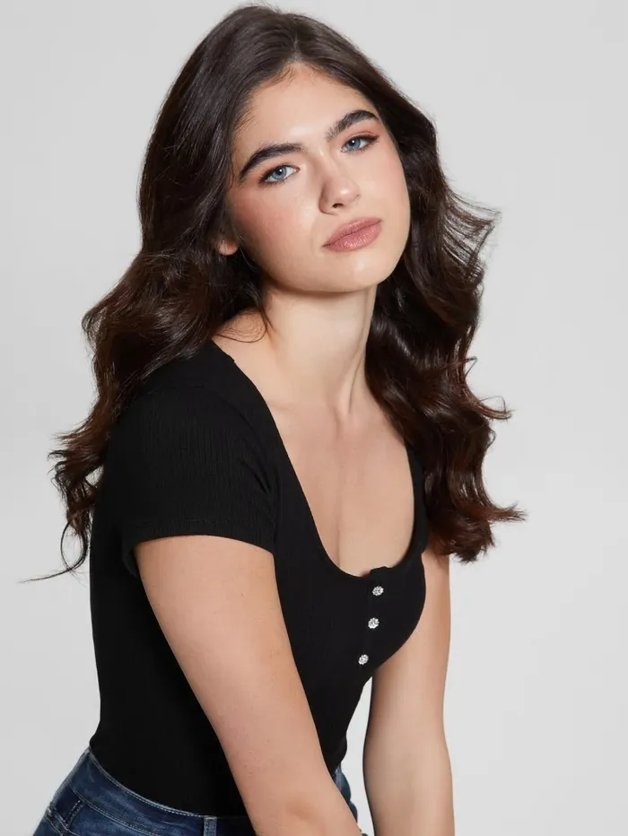 Eco Karlee Henley Tee Black Tops GUESS Women Eco Karlee Henley Tee Black Tops GUESS Women