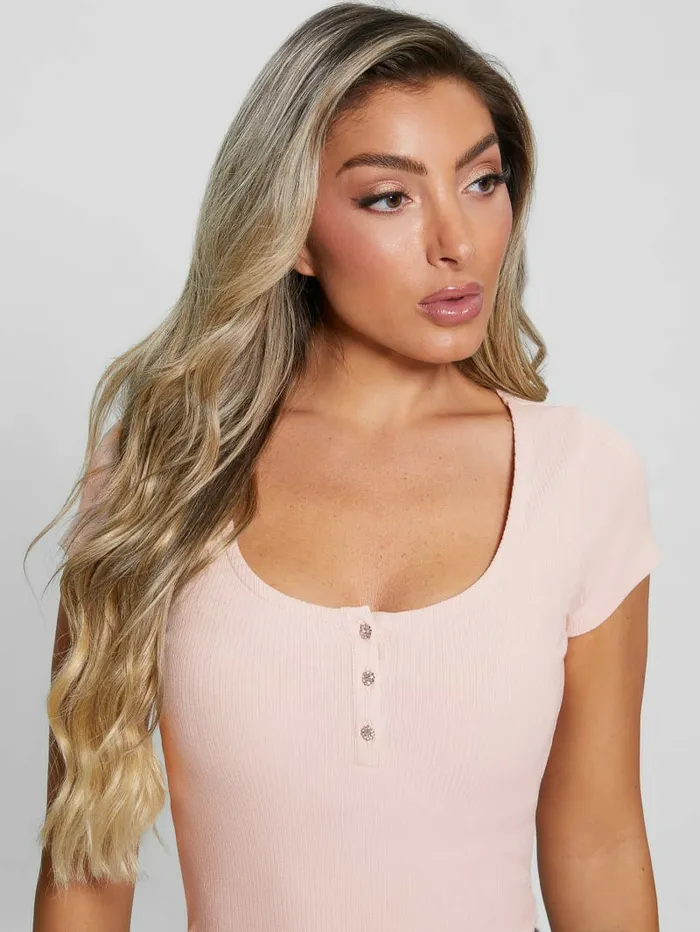 Eco Karlee Henley Tee Dolly Pink Tops GUESS Women Eco Karlee Henley Tee Dolly Pink Tops GUESS Women