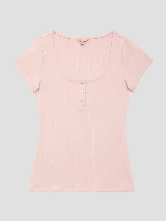 Eco Karlee Henley Tee Dolly Pink Tops GUESS Women Eco Karlee Henley Tee Dolly Pink Tops GUESS Women