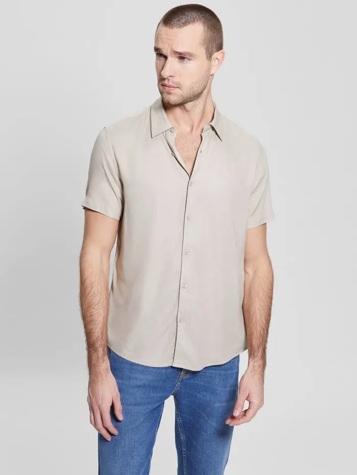 Eco Rayon Solid Shirt Pasadena Stone Shirts GUESS Men