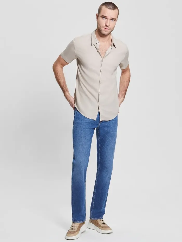 Eco Rayon Solid Shirt Pasadena Stone Shirts GUESS Men
