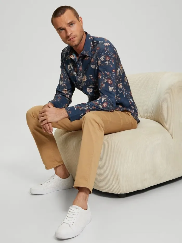 Eco Sandwash Floral Shirt Festive Floral Blue Men Shirts GUESS
