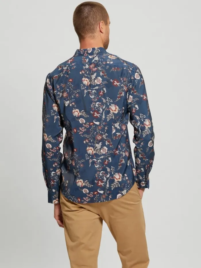 Eco Sandwash Floral Shirt Festive Floral Blue Men Shirts GUESS