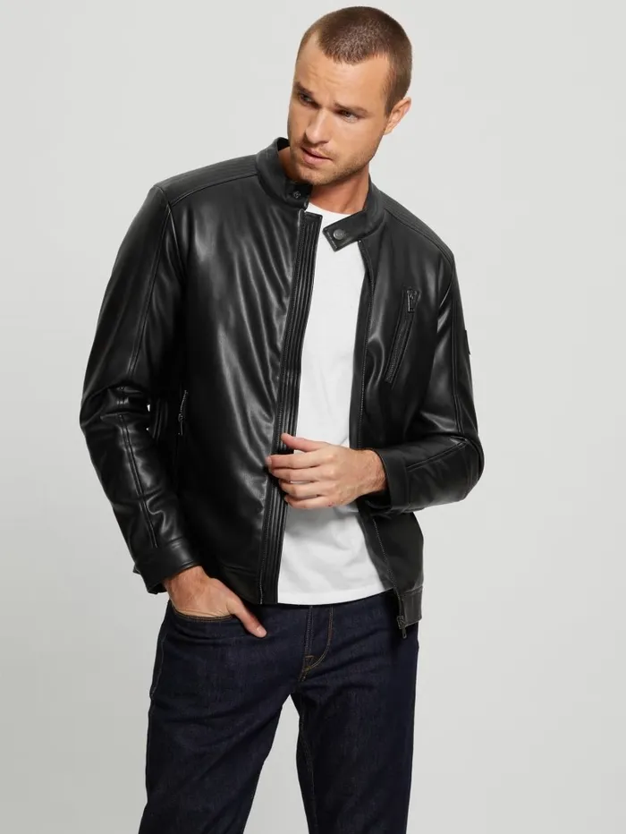 FauxLeather Biker Jacket Black Men Jackets and Coats GUESS