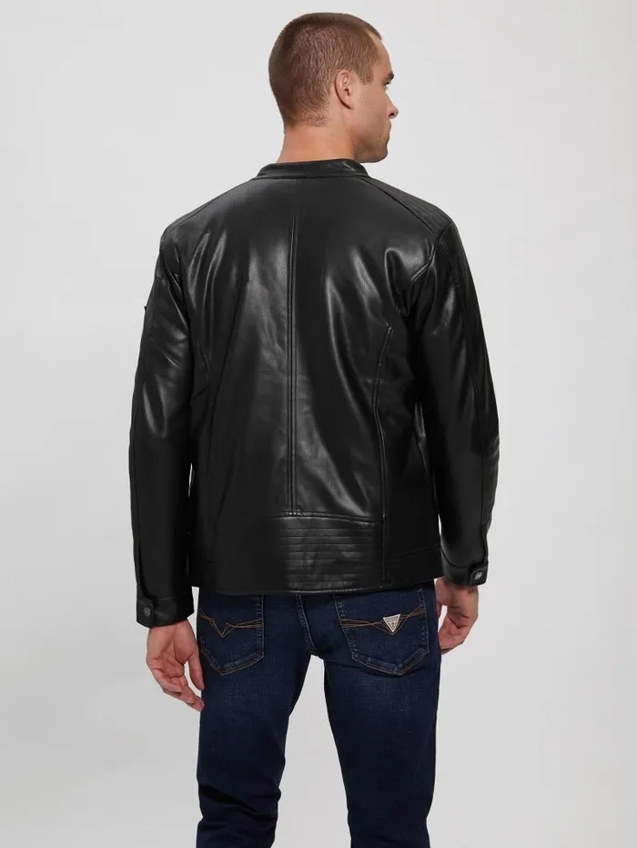 FauxLeather Biker Jacket Black Men Jackets and Coats GUESS