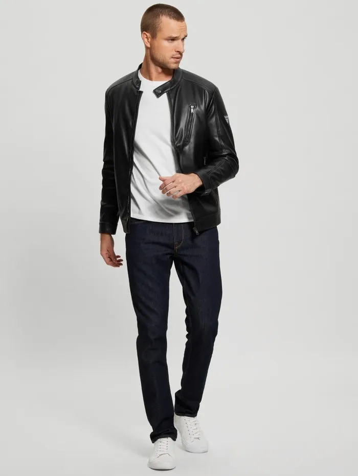 FauxLeather Biker Jacket Black Men Jackets and Coats GUESS