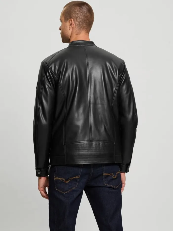 FauxLeather Biker Jacket Black Men Jackets and Coats GUESS