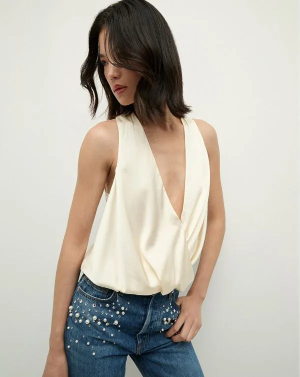 Fernanda Silk Bodysuit Ivory Women Veronica Beard Tops