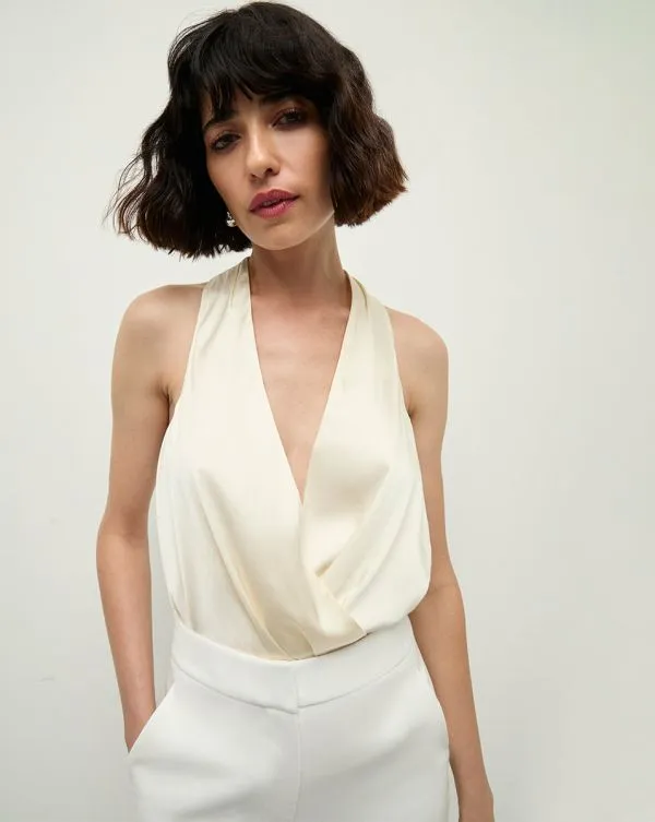 Fernanda Silk Bodysuit Ivory Women Veronica Beard Tops Fernanda Silk Bodysuit Ivory Women Veronica Beard Tops