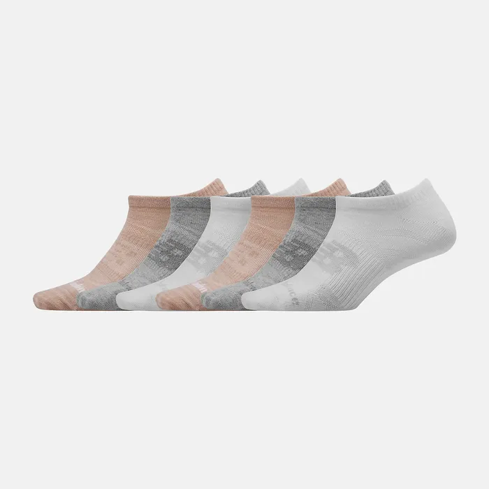 Flat Knit No Show Socks 6 Pack WHITE with PINK MenWomen Socks New Balance
