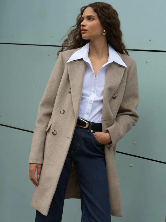 French Connection Coats and Jackets Adele Felt Coat Beige 8211 Woman
