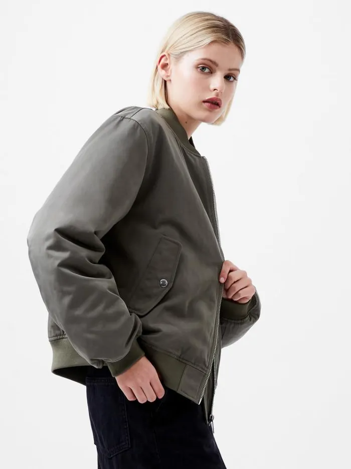 French Connection Coats and Jackets Behati Bomber Jacket Dusted Khaki 8211 Woman French Connection Coats and Jackets Behati Bomber Jacket Dusted Khaki 8211 Woman