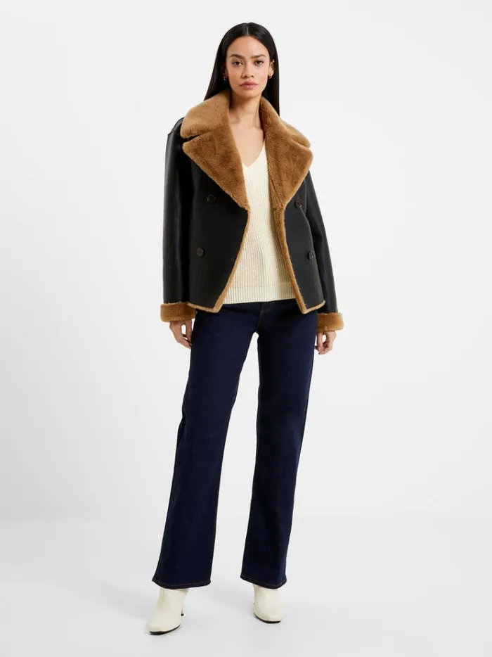 French Connection Coats and Jackets Cerys Pu Faux Fur Jacket Blackouttobacco Brw 8211 Woman