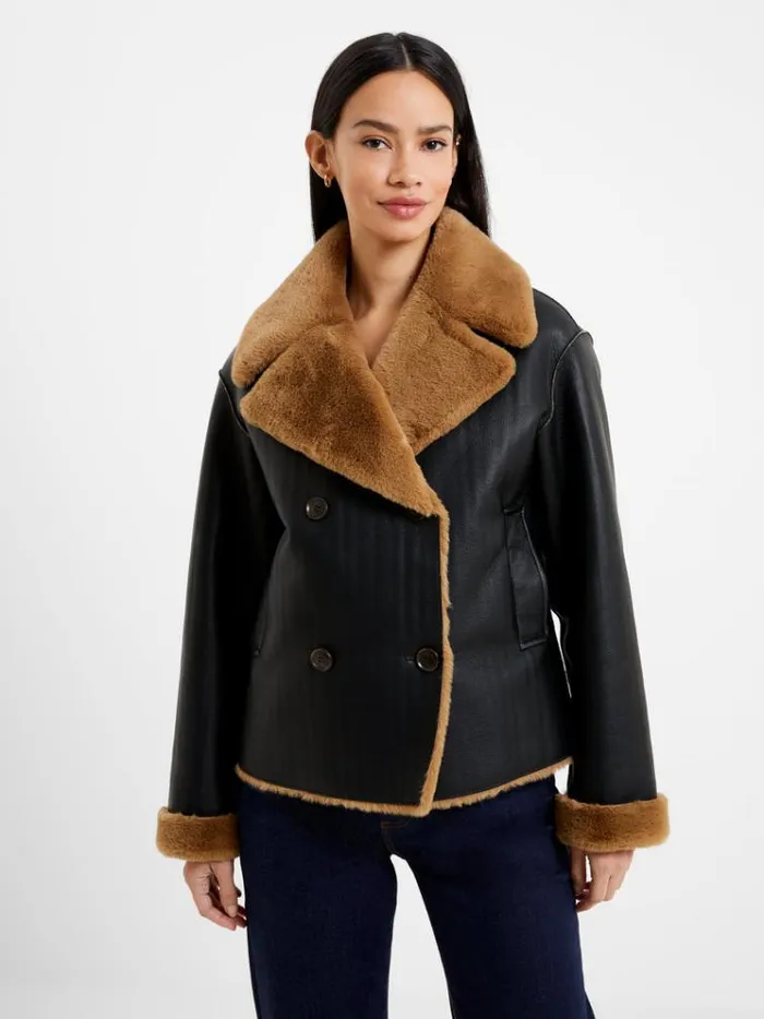 French Connection Coats and Jackets Cerys Pu Faux Fur Jacket Blackouttobacco Brw 8211 Woman