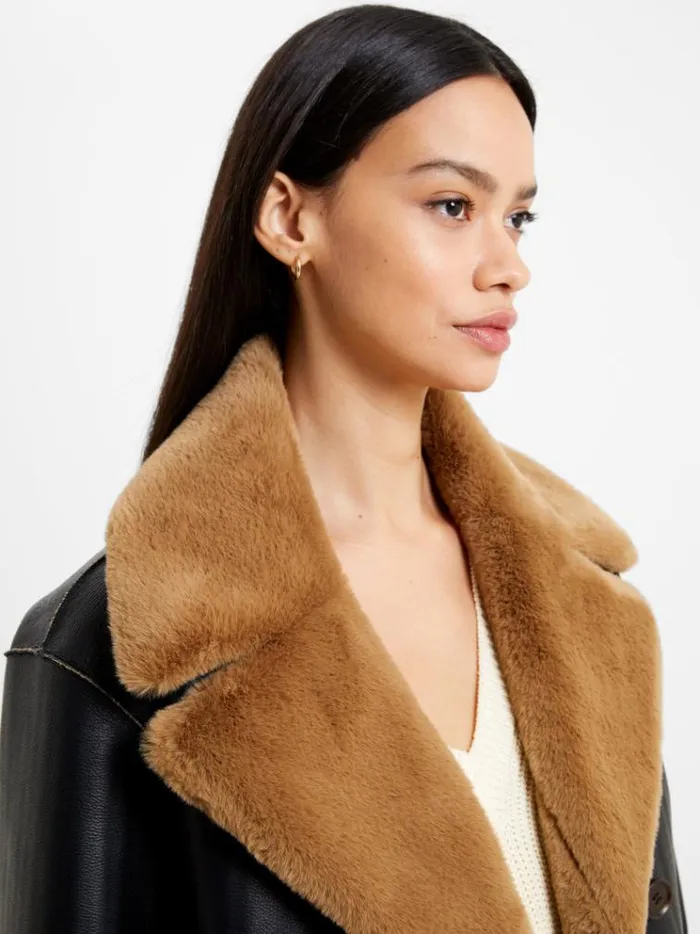 French Connection Coats and Jackets Cerys Pu Faux Fur Jacket Blackouttobacco Brw 8211 Woman