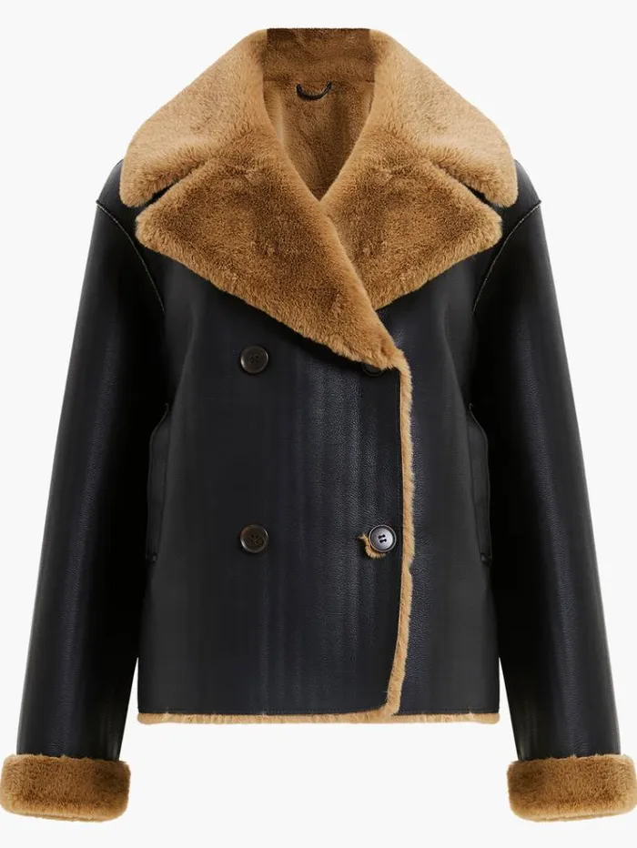French Connection Coats and Jackets Cerys Pu Faux Fur Jacket Blackouttobacco Brw 8211 Woman