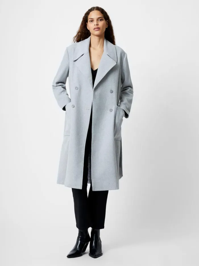 French Connection Coats and Jackets Wrap Belted Double Breasted Coat Light Grey 8211 Woman