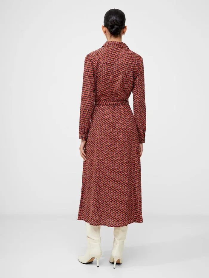 French Connection Dresses Abstract Belted Midi Shirt Dress Orange 8211 Woman