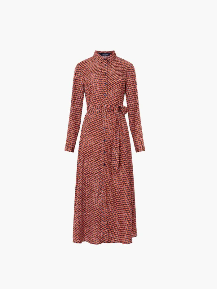 French Connection Dresses Abstract Belted Midi Shirt Dress Orange 8211 Woman