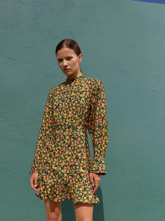 French Connection Dresses Aleezia Flavia Textured Mini Dress Forest Green Multi 8211 Woman
