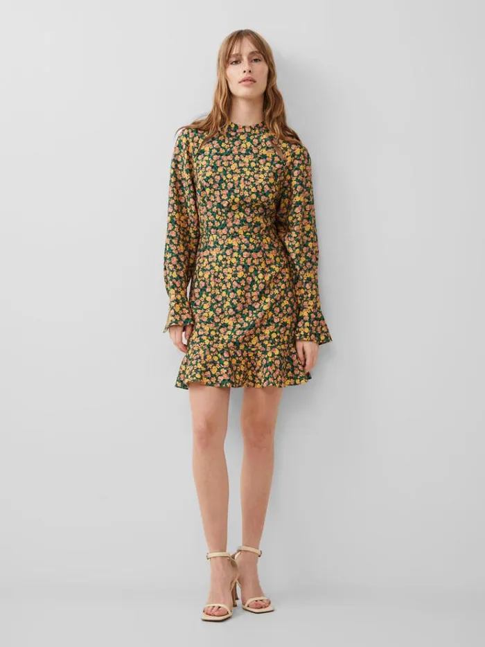 French Connection Dresses Aleezia Flavia Textured Mini Dress Forest Green Multi 8211 Woman