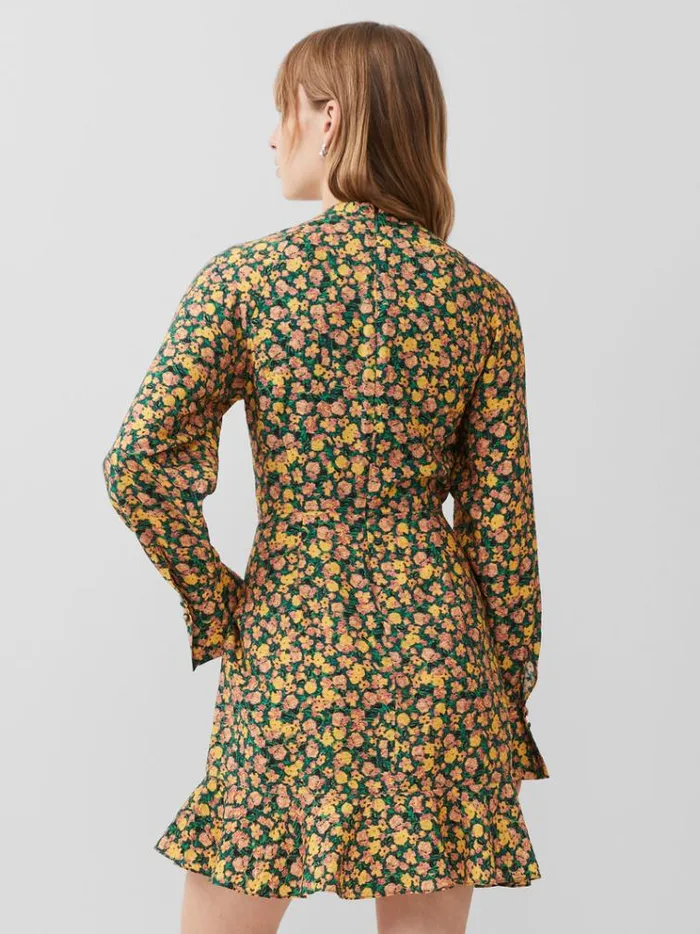 French Connection Dresses Aleezia Flavia Textured Mini Dress Forest Green Multi 8211 Woman
