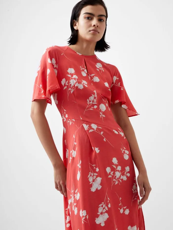 French Connection Dresses Alessandra Eco Asymmetric Dress Cayenne Redwhite 8211 Woman