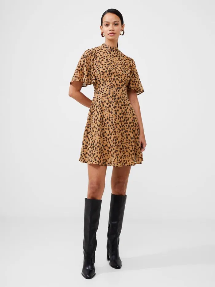 French Connection Dresses Animal Georgette Mini Dress Leopard Multi 8211 Woman