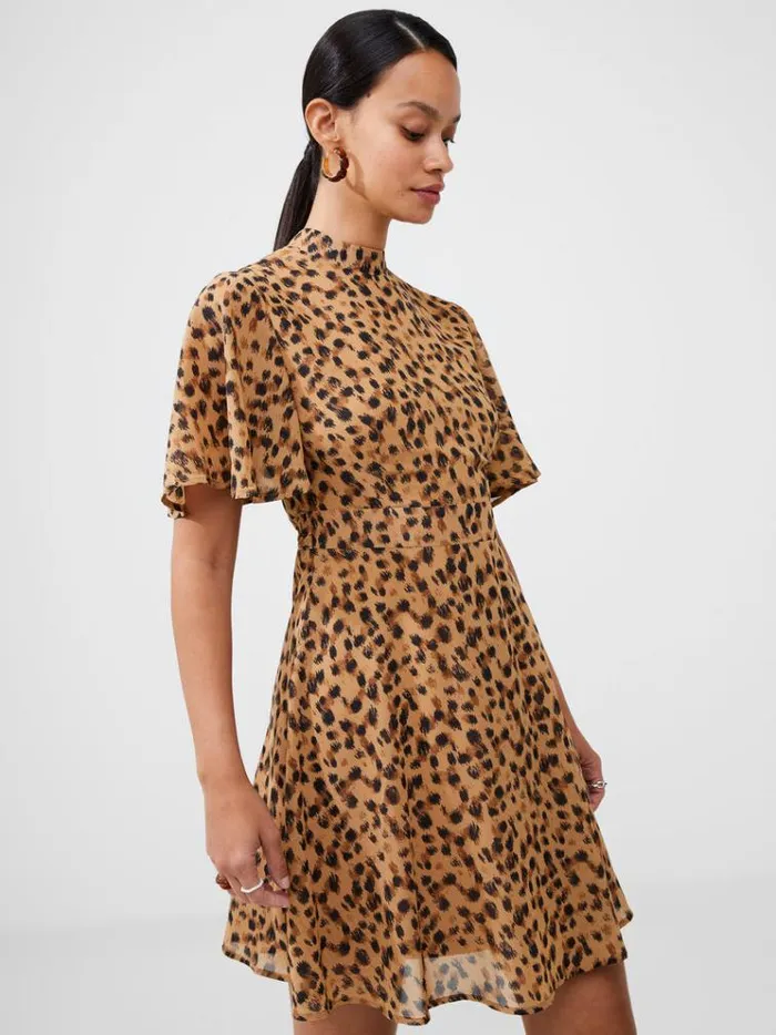 French Connection Dresses Animal Georgette Mini Dress Leopard Multi 8211 Woman