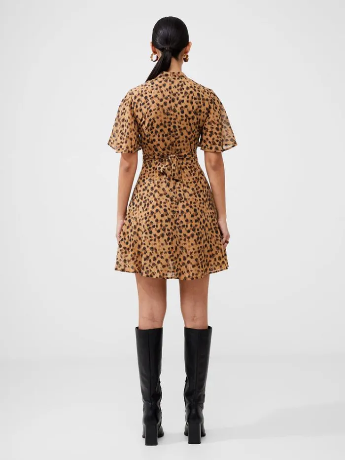 French Connection Dresses Animal Georgette Mini Dress Leopard Multi 8211 Woman