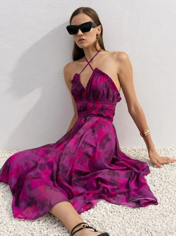 French Connection Dresses Arla Hallie Crinkle Halterneck Dress Meadow Mauve 8211 Woman French Connection Dresses Arla Hallie Crinkle Halterneck Dress Meadow Mauve 8211 Woman
