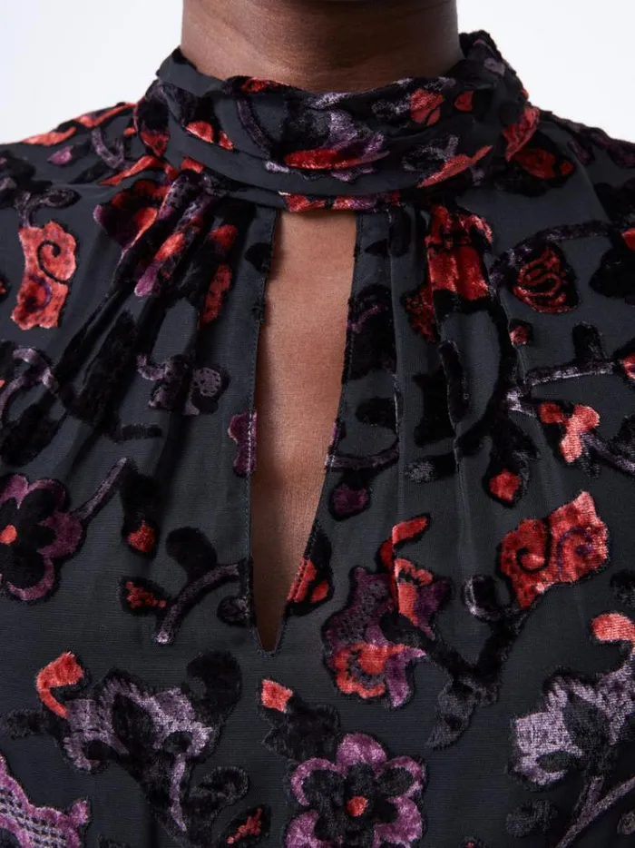 French Connection Dresses Avery Devore High Neck Mini Dress Blackred 8211 Woman