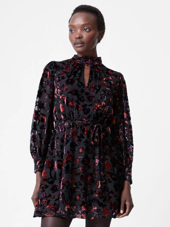 French Connection Dresses Avery Devore High Neck Mini Dress Blackred 8211 Woman