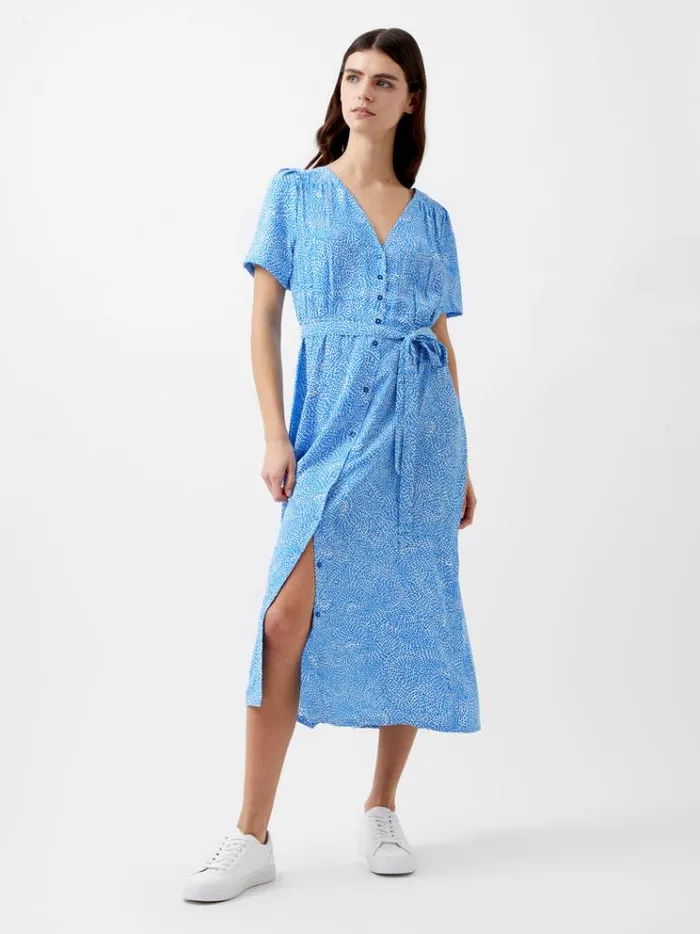 French Connection Dresses Bernice Elitan Button Through Dress Blue Mistblue Seastar 8211 Woman