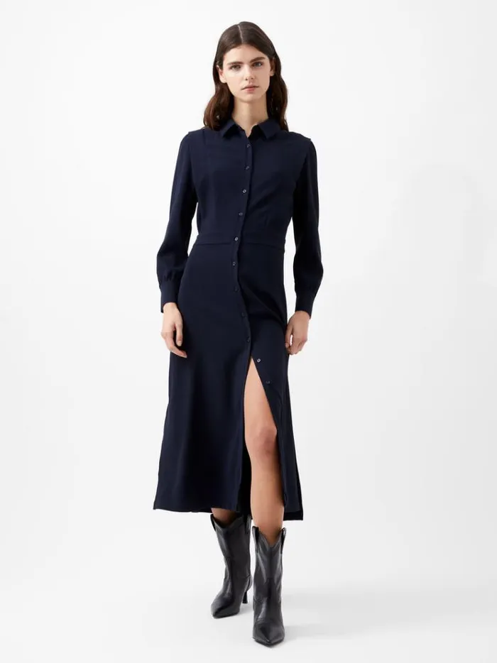 French Connection Dresses Brina Crepe Button Down Maxi Dress Marine 8211 Woman French Connection Dresses Brina Crepe Button Down Maxi Dress Marine 8211 Woman