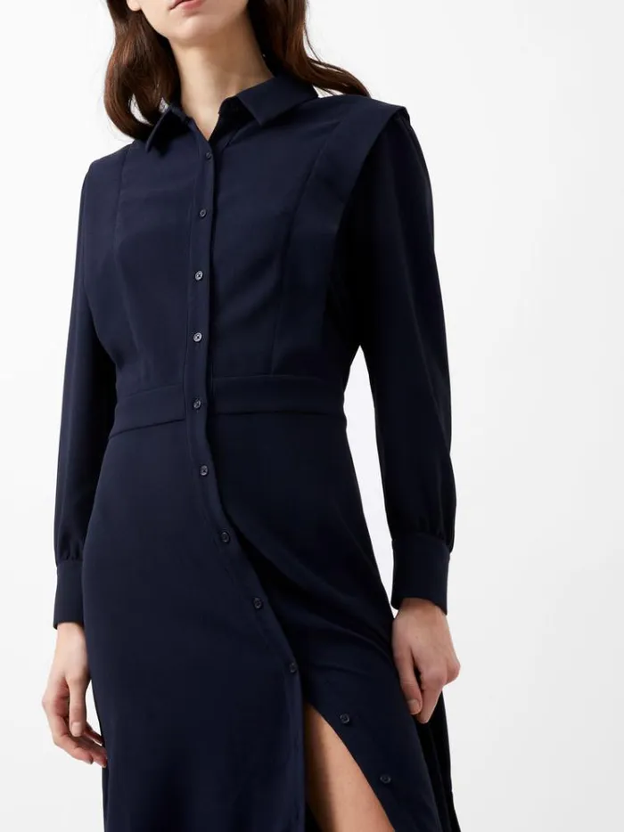 French Connection Dresses Brina Crepe Button Down Maxi Dress Marine 8211 Woman